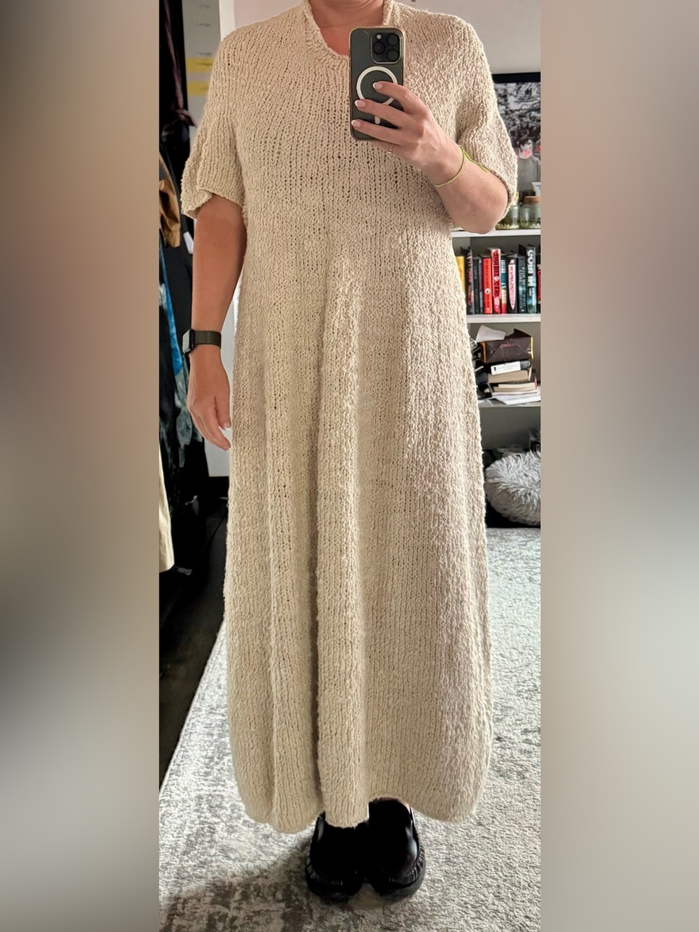 Lauren Manoogian Textured Knit Maxi Dress Cream Made in Peru One Size